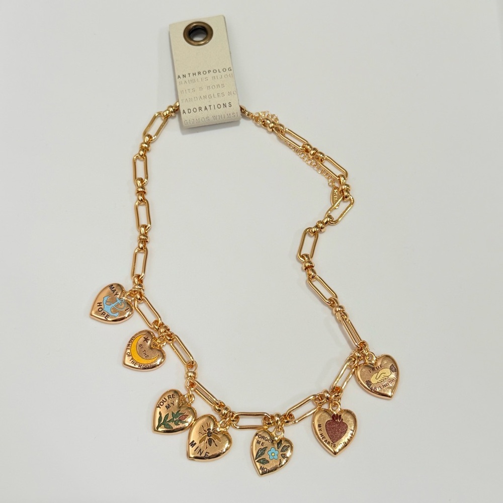 NWT Anthropologie Heart Charm Link Necklace - Picture 3 of 4